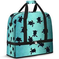 Sea Turtle Reisetasche für Damen Herren Niedliche Schildkröte 47L Wochenendtasche mit Trolley Ärmel Schultertasche Faltbare Nass Getrennte Sport Reisetasche, multi, 47L, Reisetasche von TropicalLife