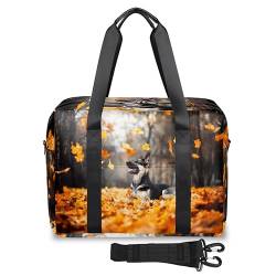 Shepherd Dog Autumn Travel Duffel Bags for Women Men Dog Weekend Overnight Bag 32L Large Cabin Holdall Tote Bag for Travel Sports Gym, farbe, 32 L, Taschen-Organizer von TropicalLife