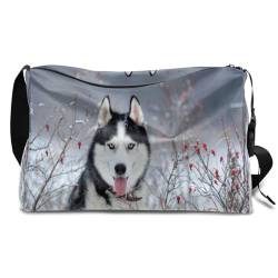 Siberian Husky Dogs Leder Duffle Bag für Mann Frau Jungen Mädchen Hund Wochenende Übernachtung Sport Gym Bag Reisetasche Single Shoulder Crossbody Handtasche, farbe, 18.5L, Taschen-Organizer von TropicalLife