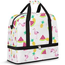 Sommer Flamingo Faltbare Reisetasche Flamingo 47L Wochenendtasche mit Trolleyhülle nass getrennt Schultertasche Tragetasche für Sport Gym Reisen, multi, 47L, Reisetasche von TropicalLife