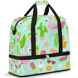 Sommer-Muster, faltbare Reisetasche, Sommer-Flamingos, 47 l, Wochenendtasche mit Trolleyhülle, nass getrennte Schulter-Tragetasche für Sport, Fitnessstudio, Reisen, multi, 47L, Reisetasche von TropicalLife