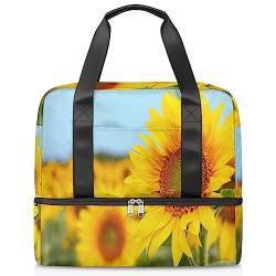 Sommer-Sonnenblumen-Reisetasche für Männer und Frauen, 21 l, Sonnenblumen, Blumenmuster, Wochenendtasche, nass, getrennt, Sporttasche, Fitnessstudio, Reisen, Wochenendtasche, multi, 21L, Reisetasche von TropicalLife