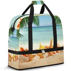 Sommer Tropische Strand Reisetasche für Damen Herren Tropische Marine 47L Wochenendtasche mit Trolley Ärmel Schultertasche Faltbare Nass Getrennte Sport Reisetasche, multi, 47L, Reisetasche von TropicalLife