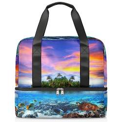 Sommer Tropische Tier Reisetasche 21L Marine Tier Wochenende Tasche Nass Getrennte Sporttasche Gym Reisetasche für Männer Frauen Weekender Tasche, multi, 21L, Reisetasche von TropicalLife