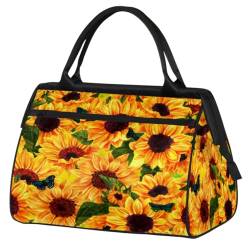 Sonnenblumen-Reisetasche für Damen und Herren, 24 l, Sommer-Sonnenblume, Schmetterling, Wochenendtasche, Sporttasche, Fitnessstudio, Reisen, Übernachtung, Wochenendtasche, farbe, (24L) UK, von TropicalLife