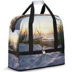 Strand-Reisetasche für Damen Herren Sommer Sonnenuntergang Meer Strand 47L Wochenendtasche mit Trolley Ärmel Schultertasche Faltbare Nassgetrennte Sport-Reisetasche, multi, 47L, Reisetasche von TropicalLife