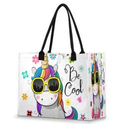 Süße coole Cartoon-Einhorn-Strandtasche, extra große Tragetaschen, Frauenhandtaschen, Umhängetasche, lässige Einkaufstasche mit Innentasche mit Reißverschluss, mehrfarbig, X-Large von TropicalLife