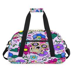 Sugar Skull Flower Sports Duffel Bag for Women Men, Skull Designs 24L Weekend Overnight Bag Tote Holdall Travel Gym Bag for Kids Girls Boys, farbe, (24L) UK, Taschen-Organizer von TropicalLife