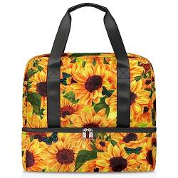 Sunflower Reisetasche 21L Sommer Sonnenblume Schmetterling Wochenende Tasche Nass Getrennte Sporttasche Gym Reisetasche für Männer Frauen Weekender Tasche, multi, 21L, Reisetasche von TropicalLife