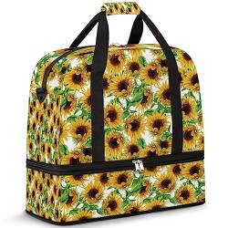 Sunflower Reisetasche für Damen Herren Sommer Blume 47L Wochenendtasche mit Trolley Ärmel Schultertasche Faltbare Nass Getrennte Sport Reisetasche, multi, 47L, Reisetasche von TropicalLife