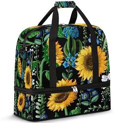 Sunflowers Frühling Reise Seesack für Damen Herren Sommer Blumen 47L Wochenendtasche mit Trolley Ärmel Schultertasche Faltbare Nass Getrennte Sport Reisetasche, multi, 47L, Reisetasche von TropicalLife