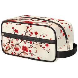 Tragbare Reise-Kulturbeutel, Kirschblüten, Kosmetik-Organizer, Kulturbeutel, japanischer Stil, Blumenmuster, große Kosmetiktasche für Frauen und Mädchen, mehrfarbig, 10.2x4.5x4.9inch von TropicalLife