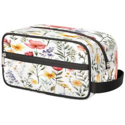 Tragbare Reise-Kulturtasche Wildblumen Aquarell Blumen Blätter Make-up Organizer Tasche Waschbeutel Große Toilettenartikel Kosmetikkoffer für Frauen Männer Mädchen Jungen, mehrfarbig, 10.5x4.4x5.3inch von TropicalLife