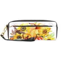 TropicalLife Federmäppchen mit Herbst-Kürbis-Design, PU-Leder, Stifttasche für Kinder, Mädchen, Jungen, Herren, Damen, Herbst-Sonnenblume, Bleistiftbeutel, Reißverschluss, Schreibwaren, Kosmetik, von TropicalLife