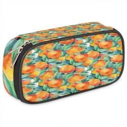 TropicalLife Orange Aquarell Federmäppchen PU Leder Stifttasche Orange Bleistift Tasche Reißverschluss Schreibwaren Kosmetik Make-up Taschen für Kinder Mädchen Jungen Männer Frauen, farbe, von TropicalLife