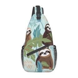 TropicalLife Tropische Palmenblätter, Faultier, Umhängetasche, Damen, Herren, Schultertasche, lässig, Wandern, Tagesrucksack, Brusttasche für Reisen, Camping, mehrfarbig, 7.2x3.5x15.3 in von TropicalLife