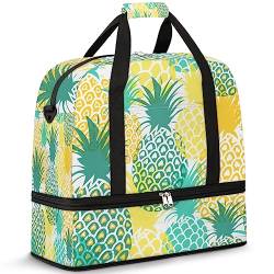 Tropische Ananas-Reisetasche für Damen und Herren, Sommer-Ananas, 47 l, Wochenendtasche mit Trolley-Ärmel, Schultertasche, faltbar, nasse getrennte Sport-Reisetasche, multi, 47L, Reisetasche von TropicalLife