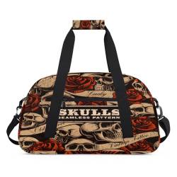 Vintage Skulls Rose Sports Duffel Bag for Women Men, Skulls Old 24L Weekend Overnight Bag Tote Holdall Travel Gym Bag for Kids Girls Boys, farbe, (24L) UK, Taschen-Organizer von TropicalLife