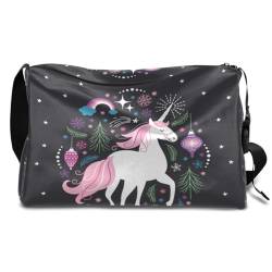 Weihnachten Einhorn Leder Duffle Bag für Mann Frau Jungen Mädchen, Niedliches Einhorn Wochenende Übernachtung Sport Gym Bag Reisetasche Single Shoulder Crossbody Handtasche, farbe, 18.5L, von TropicalLife