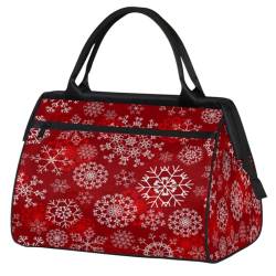 Weihnachts-Schneeflocke rote Reisetasche für Damen und Herren, 24 l, Schneeflocken-Wochenendtasche, Sporttasche, Fitnessstudio, Reisen, Übernachtung, Wochenendtasche, farbe, (24L) UK, von TropicalLife