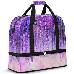 Wisteria Flower Faltbare Reisetasche, abstrakte Blume, 47 l, Wochenendtasche mit Trolley-Hülle, nass getrennte Schulter-Tragetasche für Sport, Fitnessstudio, Reisen, multi, 47L, Reisetasche von TropicalLife