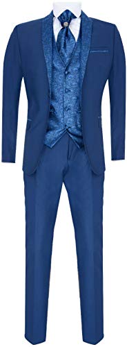 TruClothing Herren 4 Teiliger Hochzeitsanzug Blau Bräutigam Jahrgang Schalkragen Krawatte Maßgeschneidert 48 von Tru Clothing