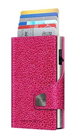 Tru Virtu® Karten-Portemonnaie Click & Slide I Kreditkartenetui I Kartenetui-RFID-NFC-Schutz I Geldbörse aus echtem italienischen Leder I Geldbeutel I Slim Wallet (Sting Ray Fuchsia/Silver) von Tru Virtu