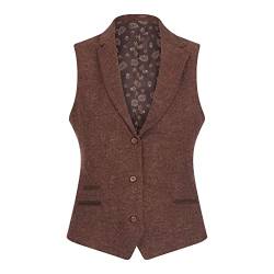 Damen Weste Tweed Herringbone Wolle Klassisch Smart Casual Vintage Rost Braun - Kamel 36 von TruClothing.com