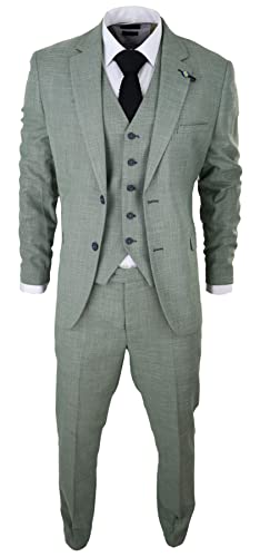 Herren Anzug 3 Teilig Salbei Grün Sommer Leinen Tailored Hochzeit Prom Classic - grün 54 von TruClothing.com