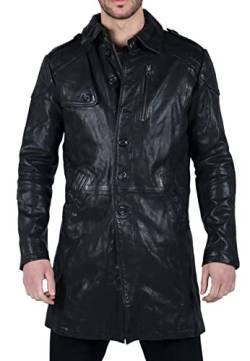 Herren Lederjacke Schwarz Braun Echtleder Lässig Vintage Trenchcoat mit Knopf - schwarz 4XL von TruClothing.com