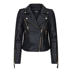 TruClothing.com Damen Biker Lederjacke Brando Matt Schwarz Motorrad Slim Fit Vintage Retro - schwarz-Gold L von TruClothing.com