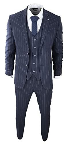 TruClothing.com Herren 3 Teilig Anzug Nadelstreifen Klassisch Vintage Retro 1920s Hochzeit - Marineblau 50 von TruClothing.com