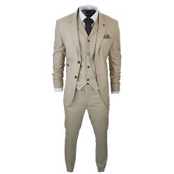 TruClothing.com Herren 3 Teilig Anzug Prinz von Wales Karo Creme Beige Vintage Hochzeit - Creme 60 von TruClothing.com