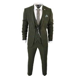 TruClothing.com Herren 3 Teilig Anzug Wolle Tweed Grün Blau Braun Karo 1920s Gatsby Formelle Anzüge - Olive 48 von TruClothing.com