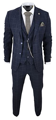 TruClothing.com Herren 3 Teilig Anzug Wolle Tweed Marineblau Braun Karo Formelle 1920s Gatsby - Marineblau 46 von TruClothing.com