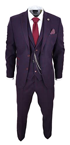 TruClothing.com Herren 3 Teilig Anzug Wolle Tweed Pflaume Wein Karo 1920s Gatsby Formal Anzüge - Pflaume 48 von TruClothing.com