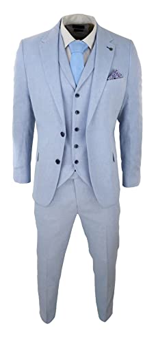 TruClothing.com Herren 3 Teilig Leinen Anzug Sommer Atmungsaktiv Hochzeit Hellblau - blau 46 von TruClothing.com