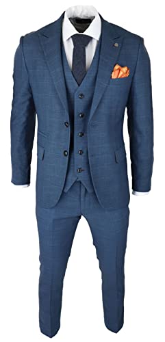 TruClothing.com Herren 3-teiliger Prince of Wales Karoanzug blau klassisch leicht taillierte Passform modern, blau, 52 von TruClothing.com