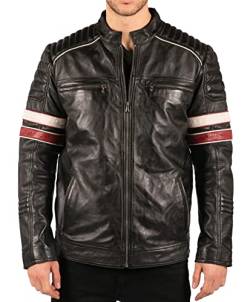 TruClothing.com Herren Biker Jacke Winddicht Winter Racing Echtleder Jacken Mantel Streifen von TruClothing.com