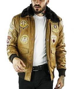 TruClothing.com Herren Bomberjacke Outwear Winddicht Air Force Aviator Distressed Echtleder Jacken Mantel von TruClothing.com