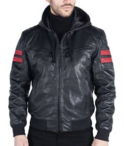 TruClothing.com Herren Bomberjacke Outwear Winddicht Winter Echtleder Mantel Gesteppte Kapuze von TruClothing.com