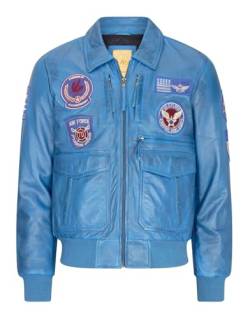 TruClothing.com Herren Echtleder Bomberjacke Aviator Pilot Abzeichen Klassisch Schwarz Blau Casual - blau 5XL von TruClothing.com