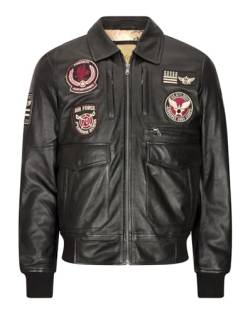 TruClothing.com Herren Echtleder Bomberjacke Aviator Pilot Abzeichen Klassisch Schwarz Blau Casual - schwarz L von TruClothing.com