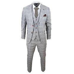 TruClothing.com Herren Grau 3 Teilig Anzug Hellbraun Karo Samt Trims Hochzeit Tailored Fit Vintage - grau 54 von TruClothing.com