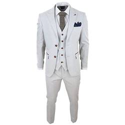 TruClothing.com Herren Grau Stein 3 Teilig Tweed Karo Anzug Hochzeit Prom Tailored Fit Braun Trim - Creme 50 von TruClothing.com