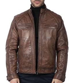 TruClothing.com Herren Lederjacke Biker Jacke Winddicht Winter Motorradfahrer Echtleder Jacken Mantel Retro von TruClothing.com