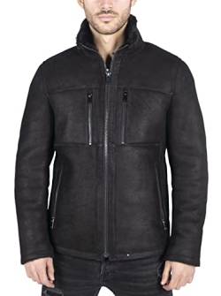 TruClothing.com Herren Lederjacke Echtes Schaffell Schafsleder Jacke kurz gezippt lässig Retro Vintage Schwarz - schwarz XL von TruClothing.com