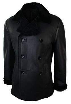 TruClothing.com Herren Lederjacke Schaffell Leder Schwarz Shearling Winterjacke Lang Doppelgesteppt Warm Schafsleder Jacke von TruClothing.com