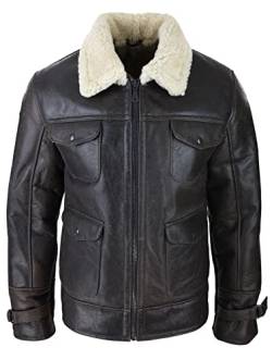 TruClothing.com Herren Lederjacke Shearling Schaffell Echt Braun Militär Warm Winter Braun Creme Schafsleder Jacke - braun 5XL von TruClothing.com