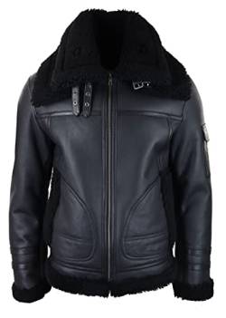 TruClothing.com Herren Lederjacke Shearling Schaffell Mantel Zipped Flying Schafsleder Jacke Schwarz Winter Warm Fell - schwarz 4XL von TruClothing.com